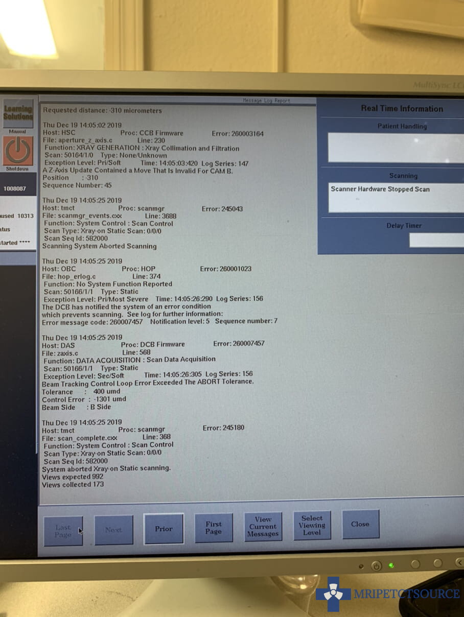 ct system not scanning scanner hardware stopped scan error log