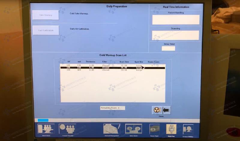 The detector is not at the proper temperature. If you wish to proceed with this scan select the "OK" button, however IQ maybe degraded including image artifacts. Please contact GE Service.